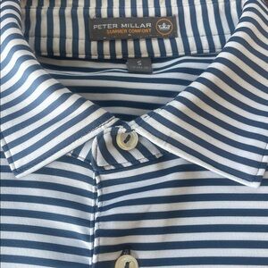 Peter Millar Hales Performance Jersey Polo Navy White Striped Men's Shirt